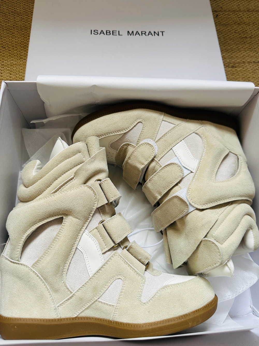 Isabel Marant Suede Wedge Sneakers in Cream Beige
